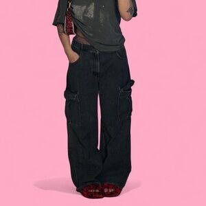 Agolde Charcoal Cargo Wide Leg Jeans